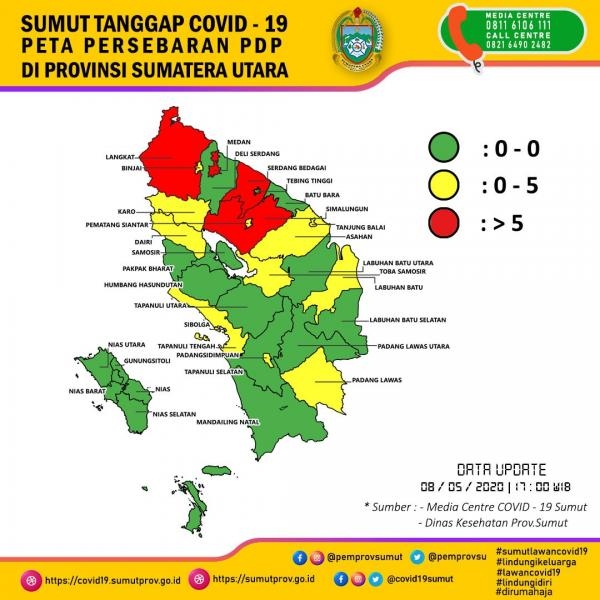 Peta Persebaran PDP di Provinsi Sumatera Utara 8 Mei 2020 